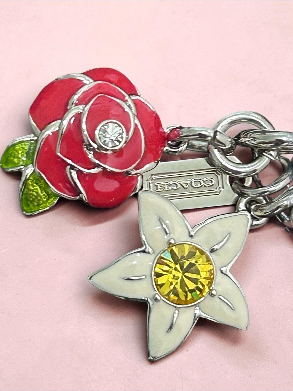 COACH Enameled Flower Bag Charm Keyring - Picture 2 of 5